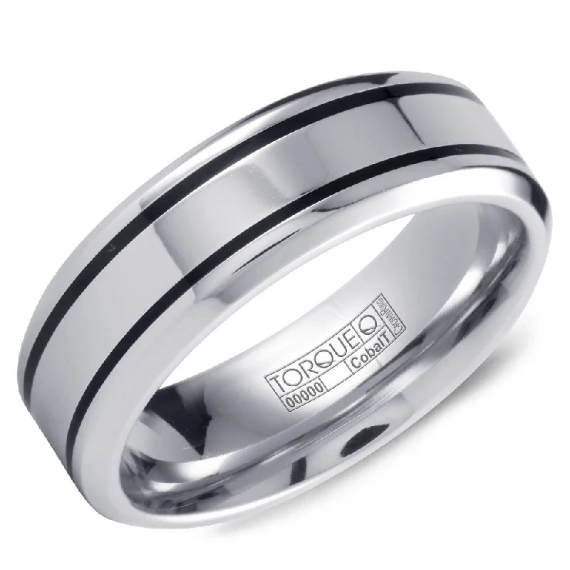 Affordable Luxury Jewelry For Every Occasion Torque Cobalt Collection 7MM Wedding Band with Black Cobalt Lines CB-2124