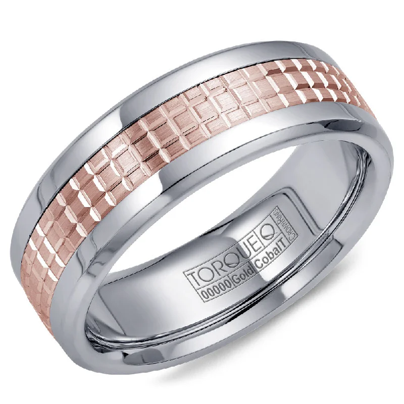 Dainty And Elegant Jewelry Now At Reduced Prices Torque Cobalt & Gold Collection 7.5MM Wedding Band with Rose Gold Center CW009MR75