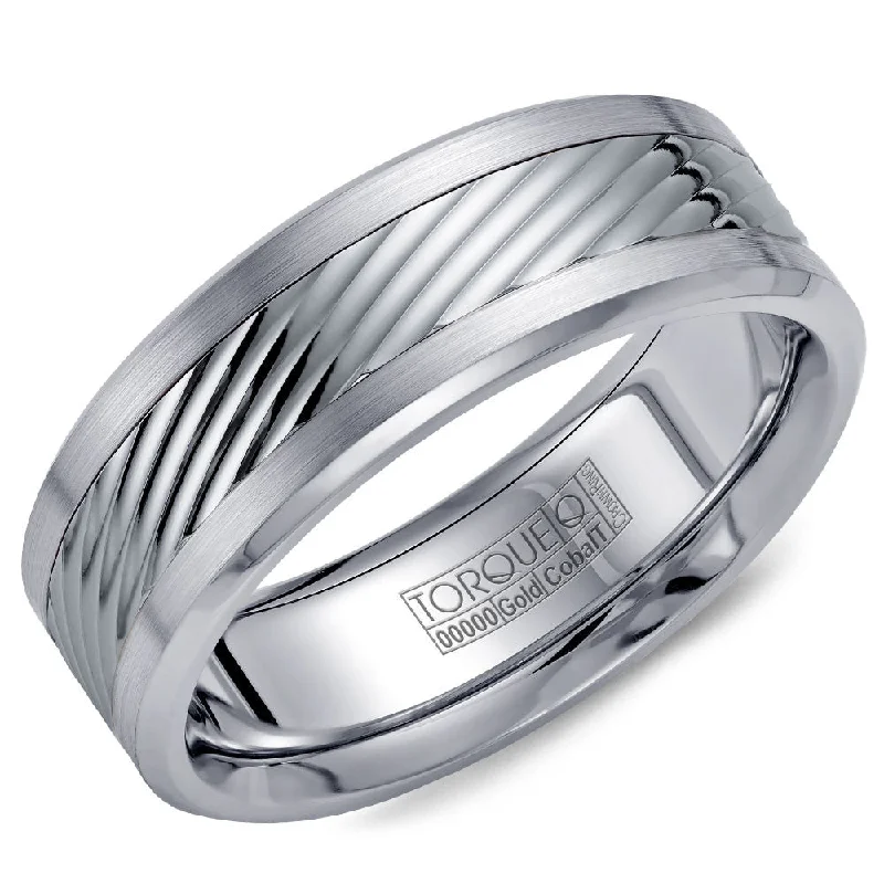 Shop Modern Jewelry Collections With Exclusive Discounts Torque Cobalt & Gold Collection 7.5MM Wedding Band with White Gold Center CW015MW75