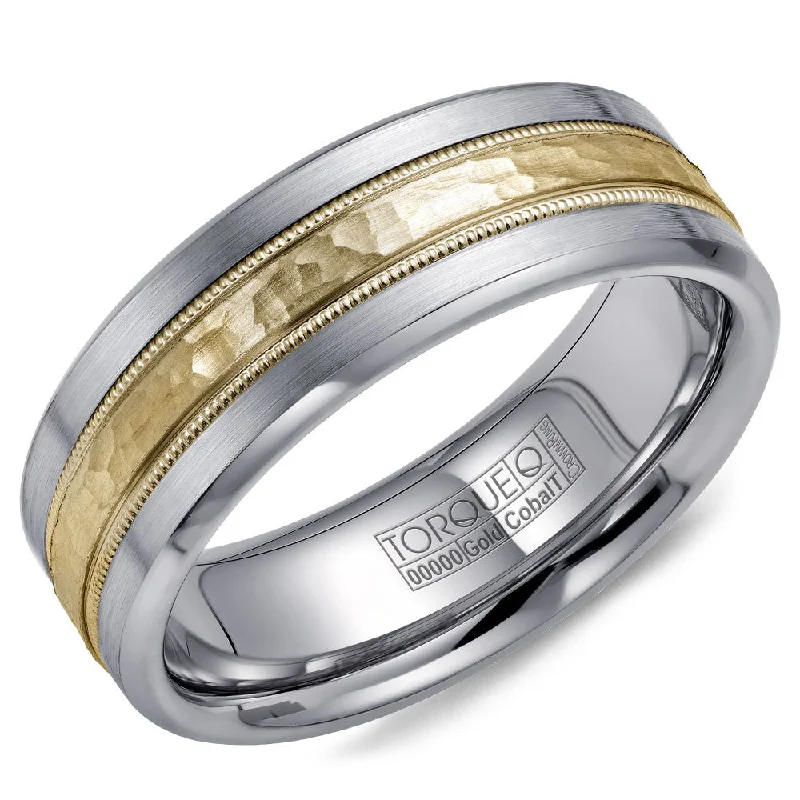 Modern Statement Jewelry For Bold Styling Torque Cobalt & Gold Collection 7.5MM Wedding Band with Yellow Gold Center CW040MY75