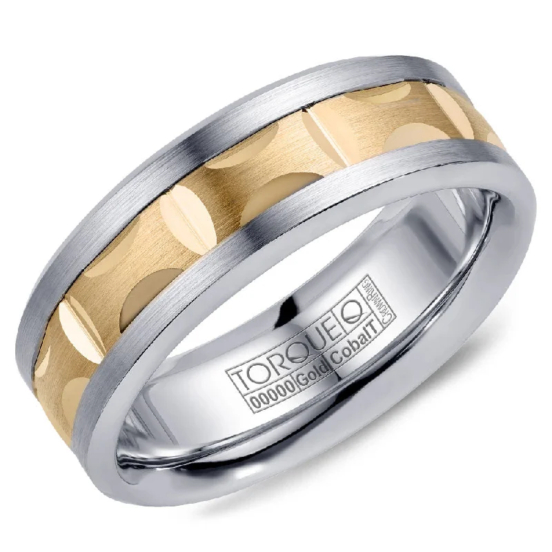 Versatile Layering Jewelry For Effortless Chic Torque Cobalt & Gold Collection 7.5MM Wedding Band with Yellow Gold Center CW101MY75