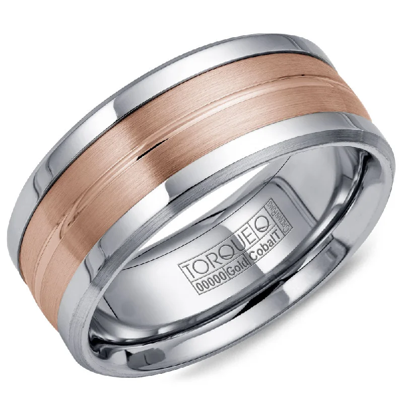 Clearance Sale On High-End Jewelry Collections Torque Cobalt & Gold Collection 9MM Wedding Band with Rose Gold Center CW031MR9