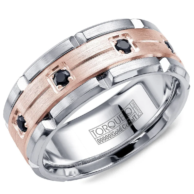 Exclusive Jewelry Sale – Limited-Time Discounts Torque Cobalt & Gold Collection 9MM Wedding Band with Rose Gold Center & 8 Black Diamonds CW046MR9