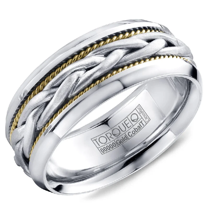 Bestselling Jewelry Now On Sale – Elevate Your Look Torque Cobalt & Gold Collection 9MM Wedding Band with White Gold Center CW019MWY9