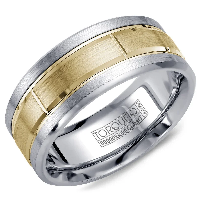 Elegant Jewelry, Exclusive Prices – Shop Now Torque Cobalt & Gold Collection 9MM Wedding Band with Yellow Gold Center CW008MY9