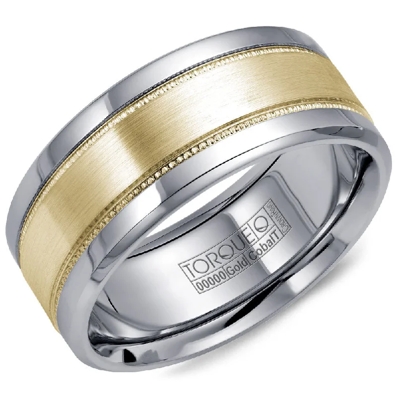 Affordable Luxury Jewelry For Every Occasion Torque Cobalt & Gold Collection 9MM Wedding Band with Yellow Gold Center CW022MY9