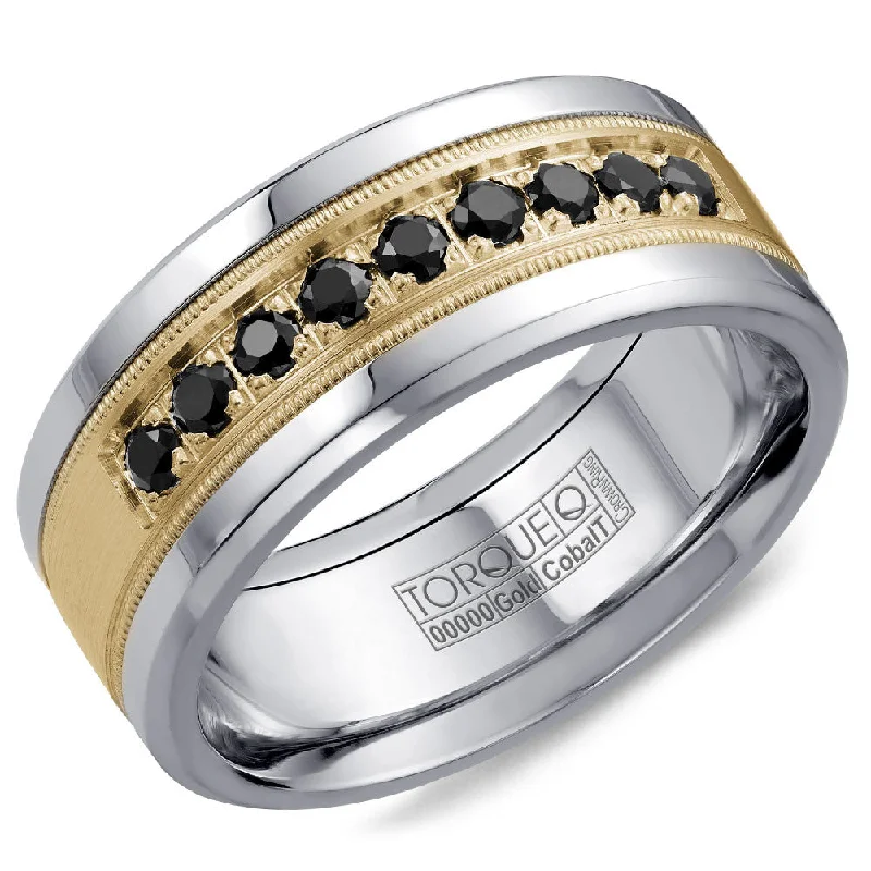 Grab Your Favorite Jewelry At The Lowest Prices Torque Cobalt & Gold Collection 9MM Wedding Band with Yellow Gold Center & 9 Black Diamonds CW076MY9