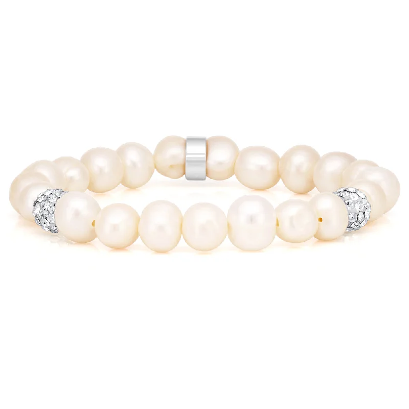 Jewelry Flash Sale – Stylish Designs At Unbeatable Rates White 8-8.5mm Freshwater Pearl, Crystal and Charm Bracelet